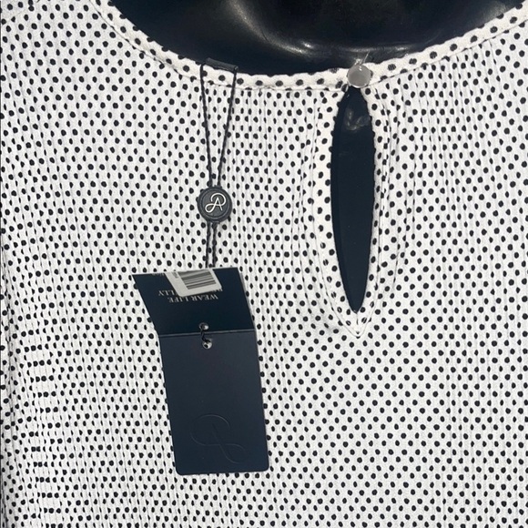 Adrianna Papell Monochrome Polka Dot Blouse - Picture 5 of 7